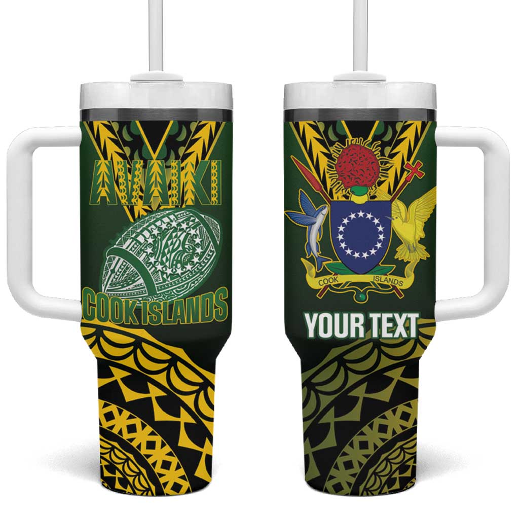 Custom Avaiki Cook Islands Rugby Tumbler With Handle Kuki Airani Tatau Black - Polynesian Pride