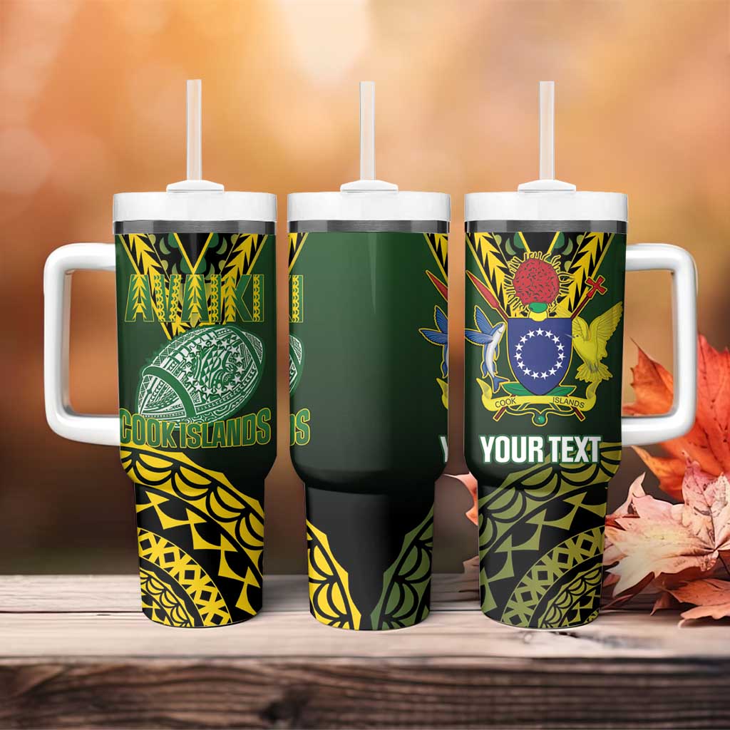Custom Avaiki Cook Islands Rugby Tumbler With Handle Kuki Airani Tatau Black - Polynesian Pride