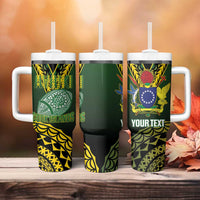 Custom Avaiki Cook Islands Rugby Tumbler With Handle Kuki Airani Tatau Black - Polynesian Pride
