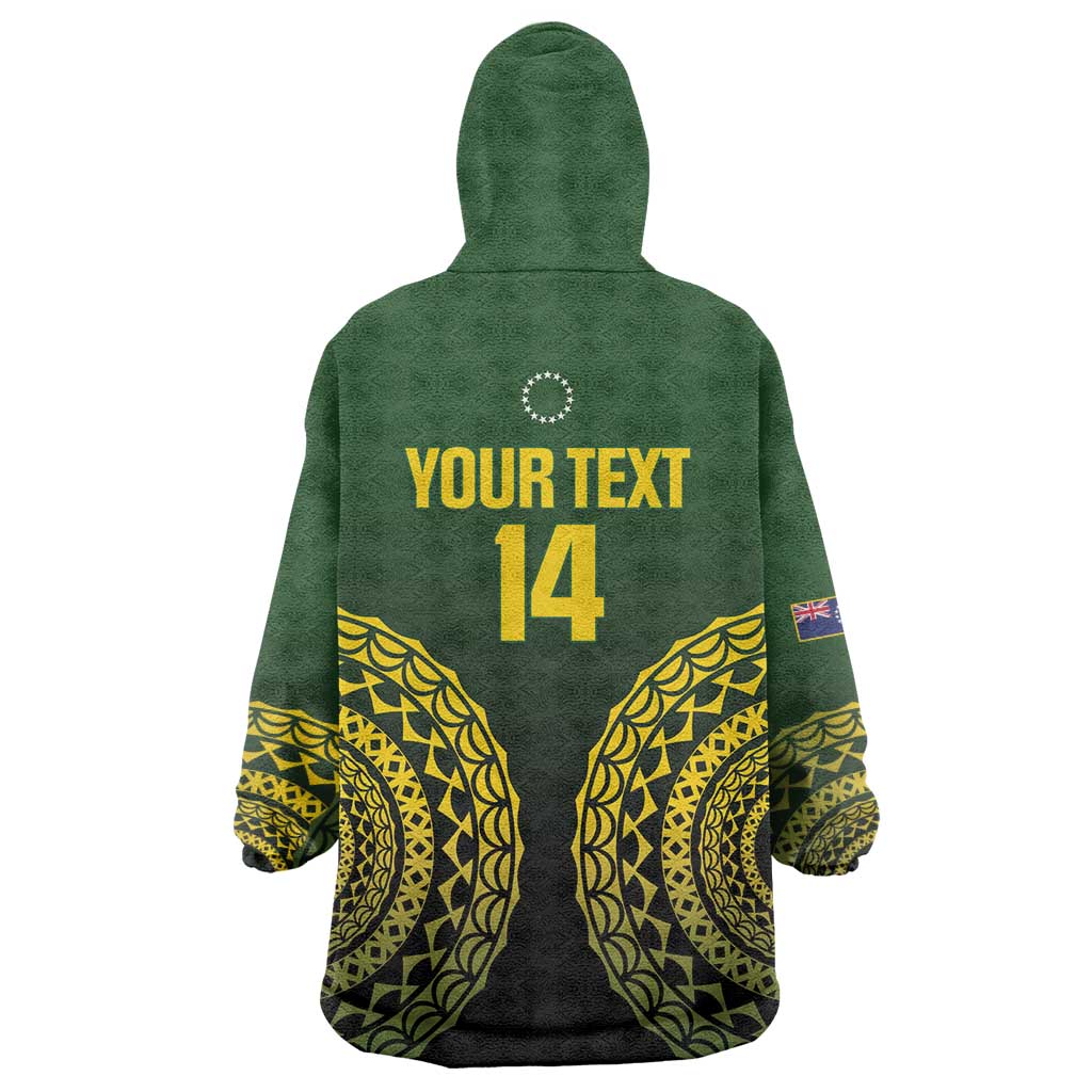 Custom Avaiki Cook Islands Rugby Wearable Blanket Hoodie Kuki Airani Tatau Black - Polynesian Pride