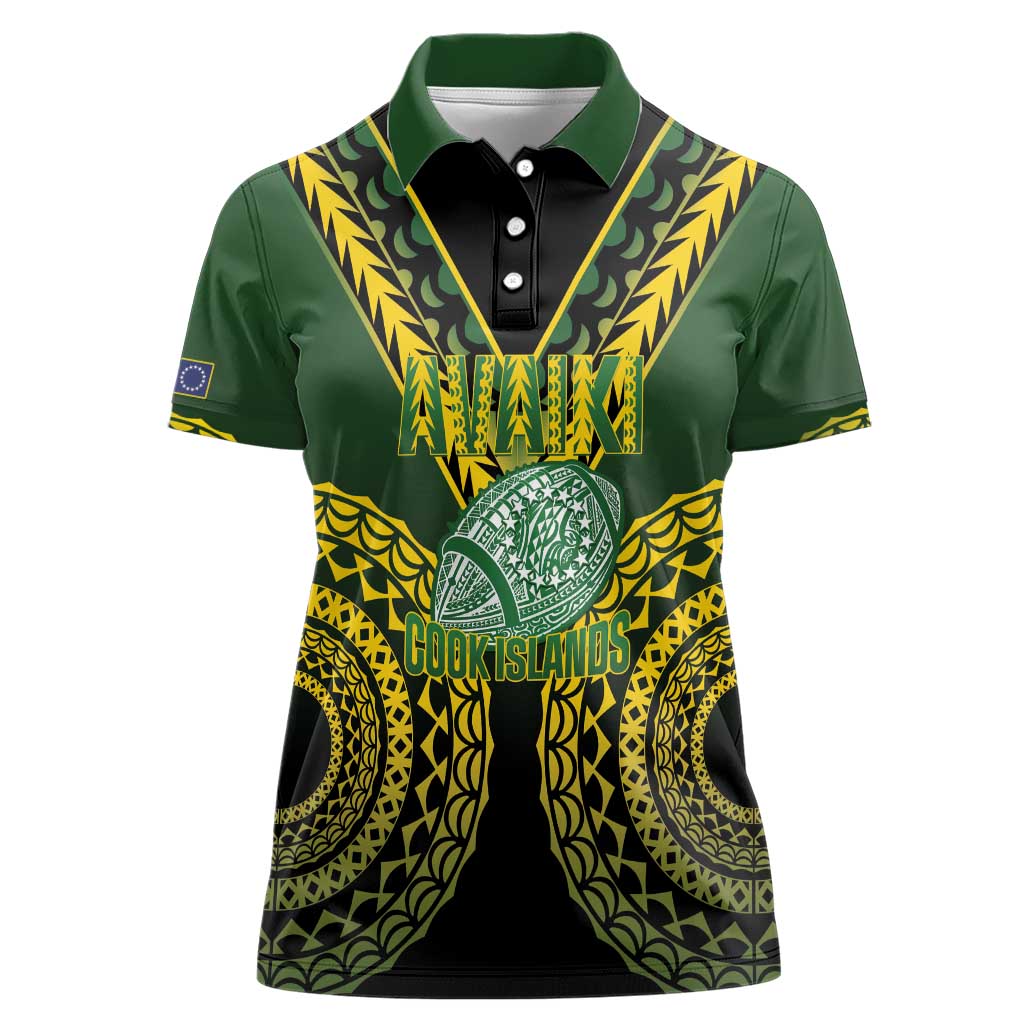 Custom Avaiki Cook Islands Rugby Women Polo Shirt Kuki Airani Tatau Black - Polynesian Pride