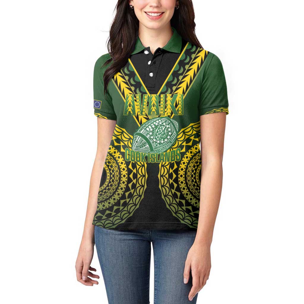 Custom Avaiki Cook Islands Rugby Women Polo Shirt Kuki Airani Tatau Black - Polynesian Pride