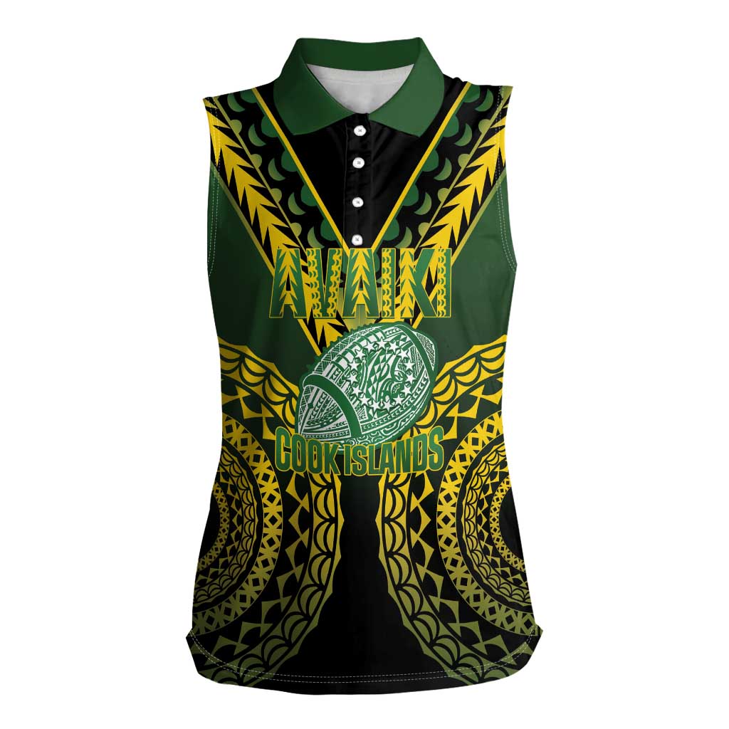 Custom Avaiki Cook Islands Rugby Women Sleeveless Polo Shirt Kuki Airani Tatau Black - Polynesian Pride