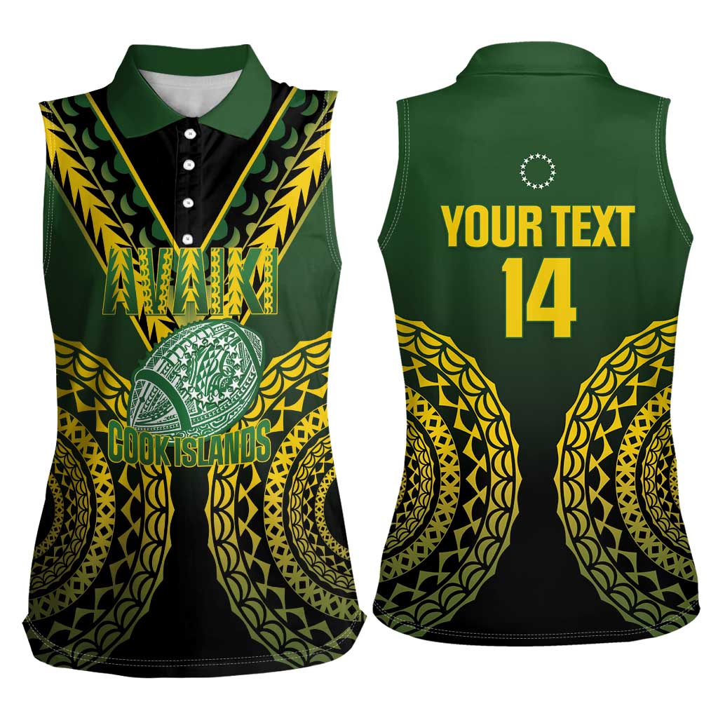 Custom Avaiki Cook Islands Rugby Women Sleeveless Polo Shirt Kuki Airani Tatau Black - Polynesian Pride
