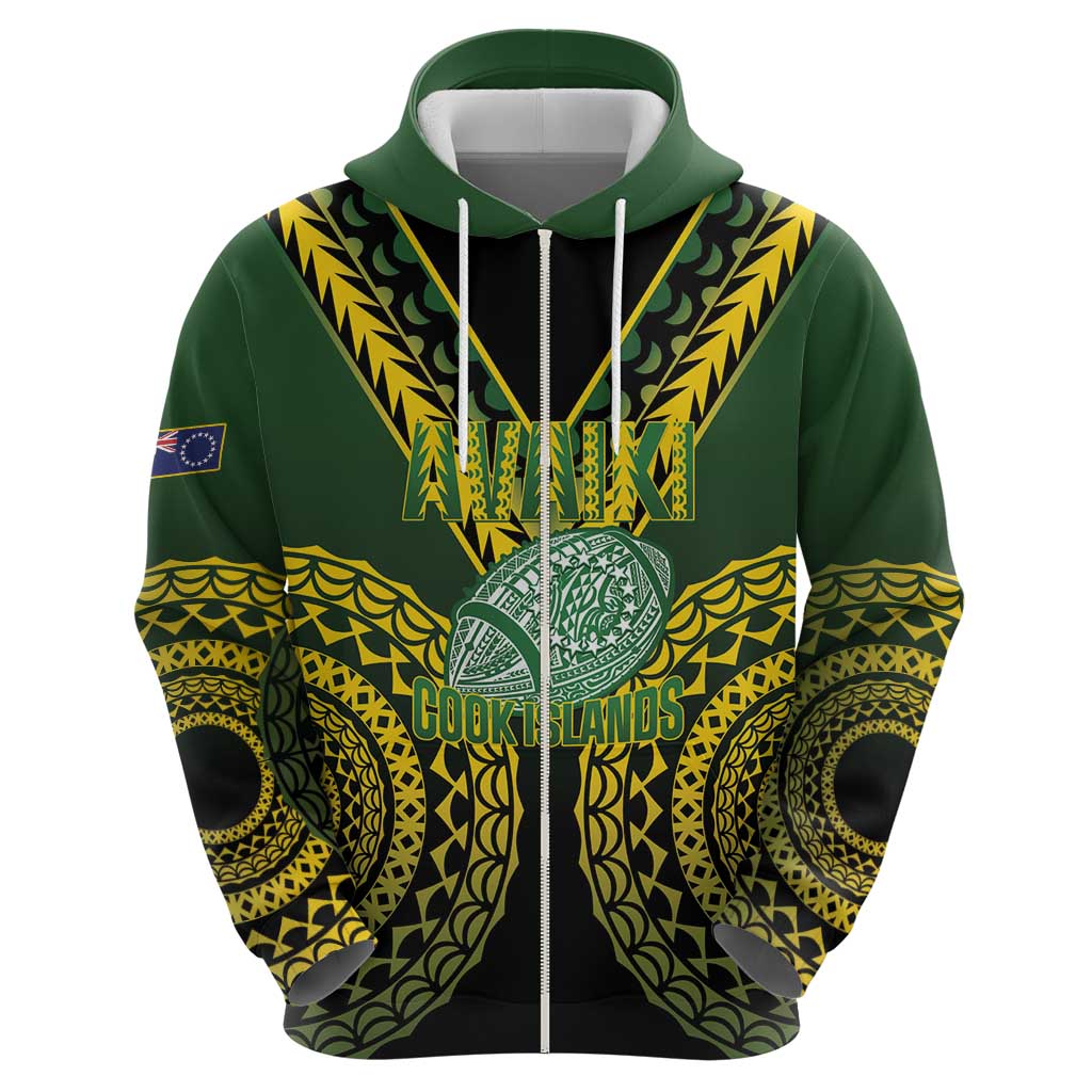 Custom Avaiki Cook Islands Rugby Zip Hoodie Kuki Airani Tatau Black - Polynesian Pride