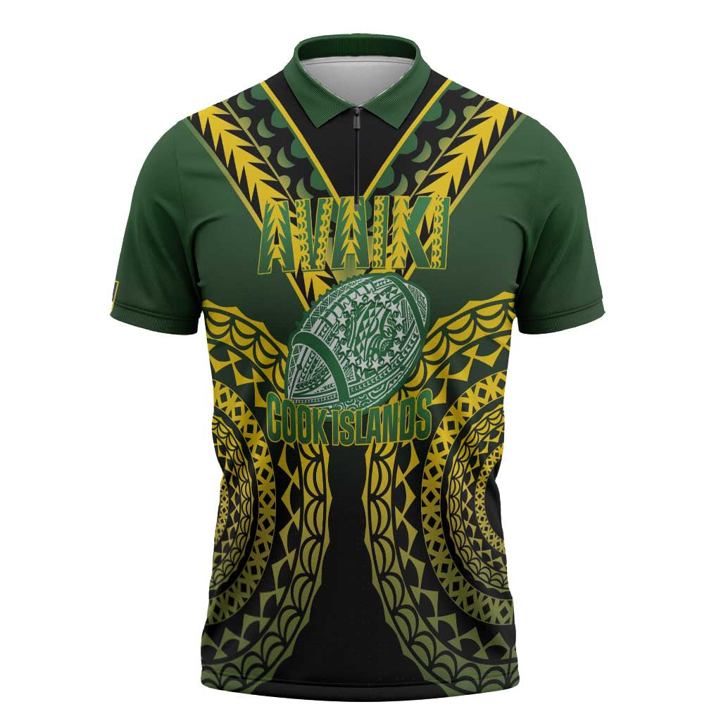 Custom Avaiki Cook Islands Rugby Zipper Polo Shirt Kuki Airani Tatau Black - Polynesian Pride