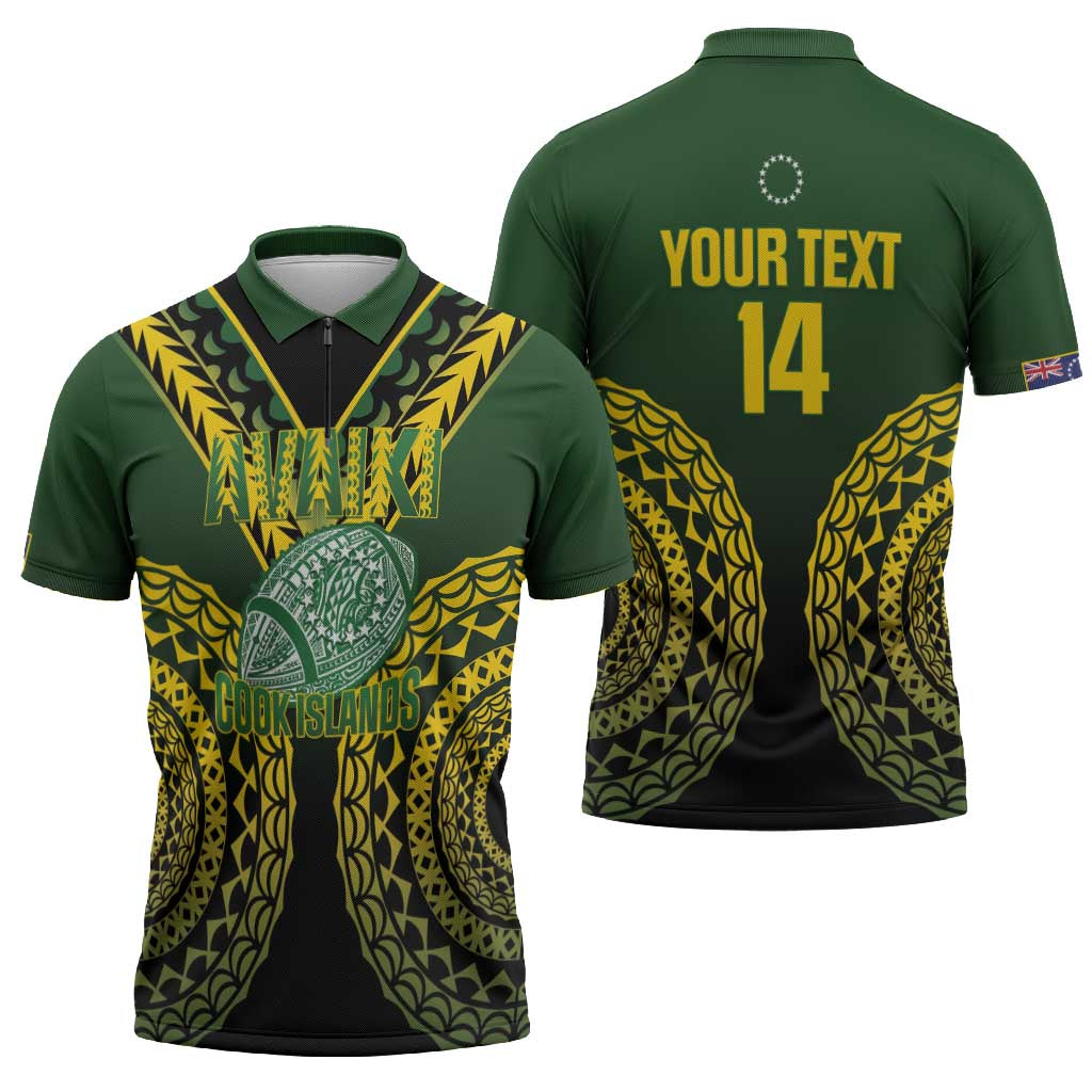 Custom Avaiki Cook Islands Rugby Zipper Polo Shirt Kuki Airani Tatau Black - Polynesian Pride