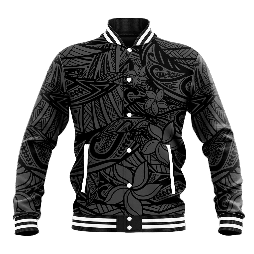 Polynesia Baseball Jacket Polynesian Pattern Mix Plumeria Black LT14 Unisex Black - Polynesian Pride
