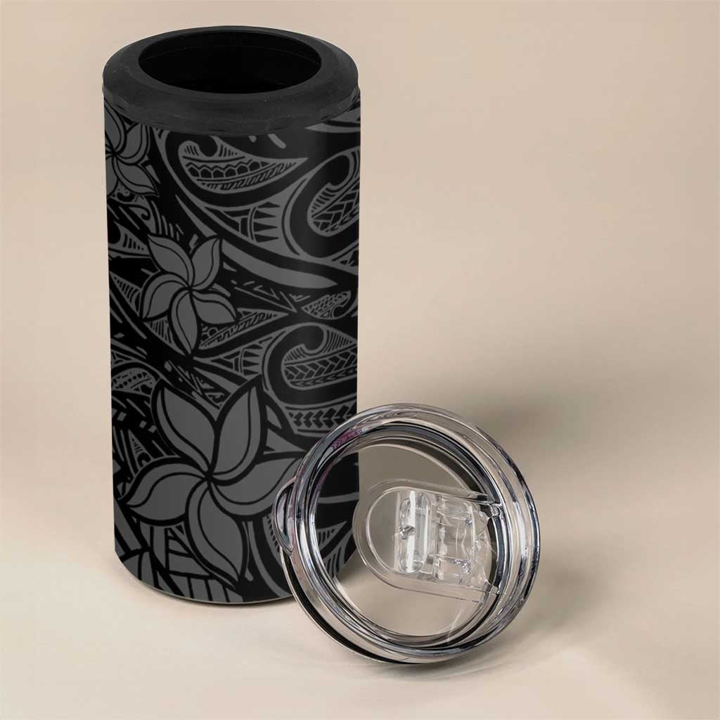 Polynesia 4 in 1 Can Cooler Tumbler Polynesian Pattern Mix Plumeria Black
