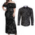 Polynesia Couples Matching Off Shoulder Maxi Dress and Long Sleeve Button Shirt Polynesian Pattern Mix Plumeria Black LT14 Black - Polynesian Pride