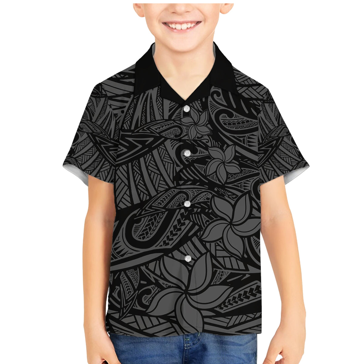 Polynesia Family Matching Mermaid Dress and Hawaiian Shirt Polynesian Pattern Mix Plumeria Black LT14 Son's Shirt Black - Polynesian Pride