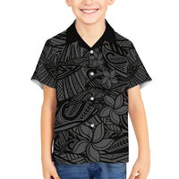 Polynesia Family Matching Off Shoulder Maxi Dress and Hawaiian Shirt Polynesian Pattern Mix Plumeria Black LT14 Son's Shirt Black - Polynesian Pride