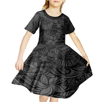 Polynesia Kid Short Sleeve Dress Polynesian Pattern Mix Plumeria Black LT14 - Polynesian Pride
