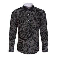 Polynesia Long Sleeve Button Shirt Polynesian Pattern Mix Plumeria Black LT14 Unisex Black - Polynesian Pride