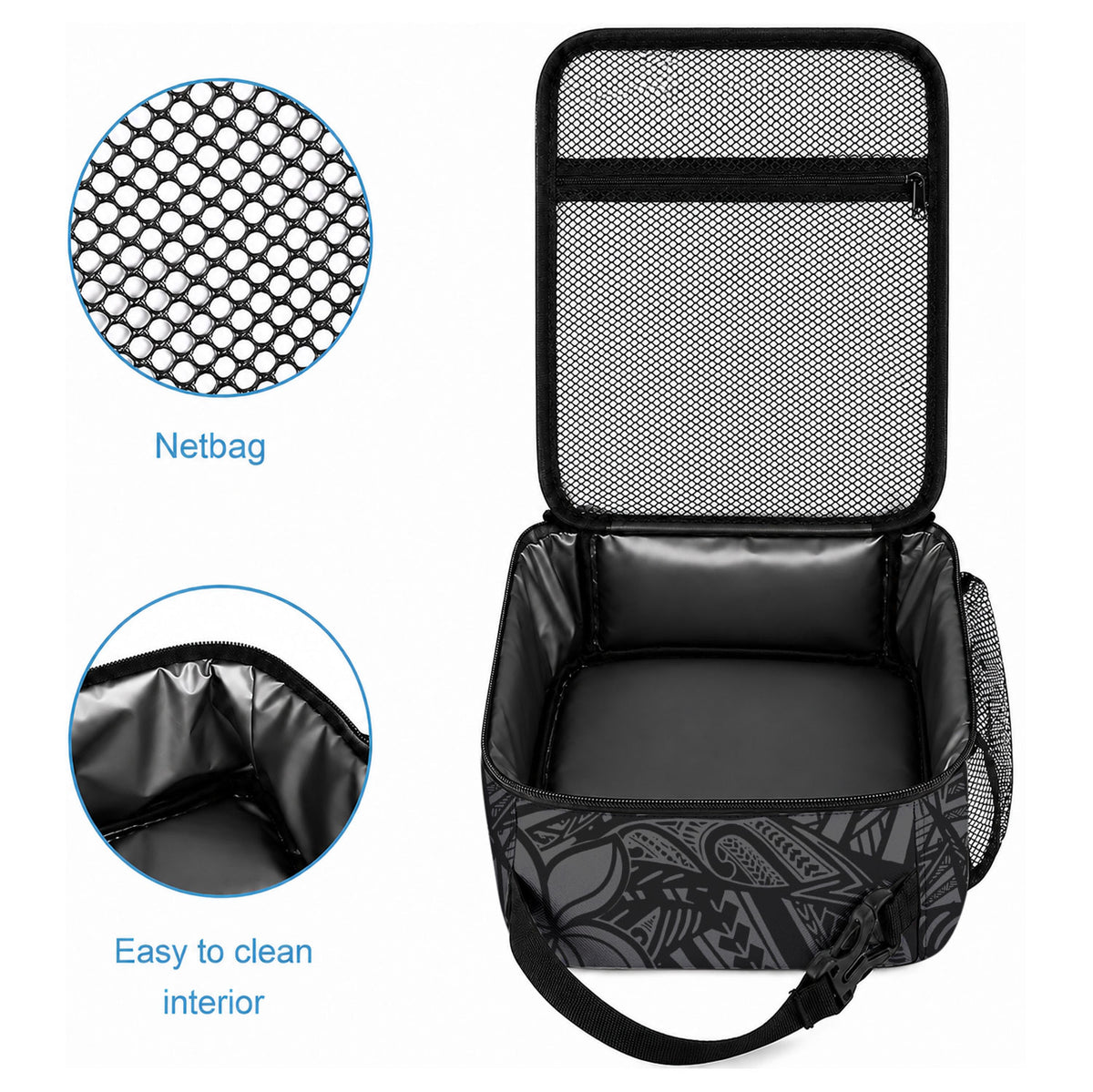 Polynesia Lunch Bag Polynesian Pattern Mix Plumeria Black
