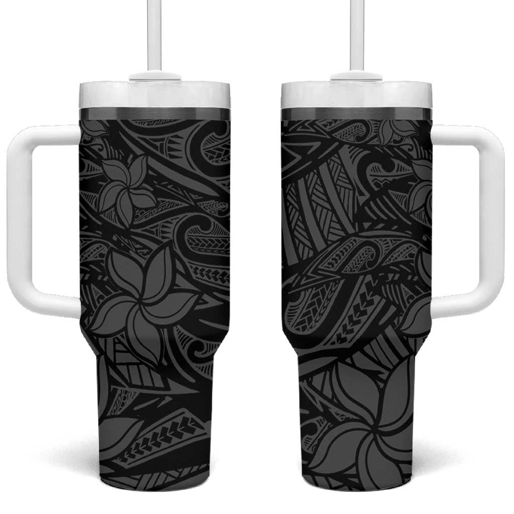 Polynesia Tumbler With Handle Polynesian Pattern Mix Plumeria Black