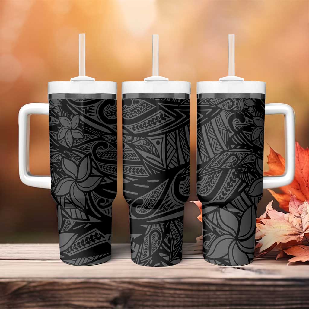 Polynesia Tumbler With Handle Polynesian Pattern Mix Plumeria Black LT14 - Polynesian Pride