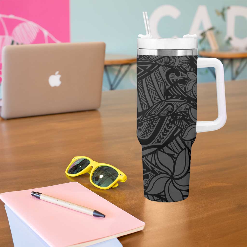 Polynesia Tumbler With Handle Polynesian Pattern Mix Plumeria Black LT14 - Polynesian Pride