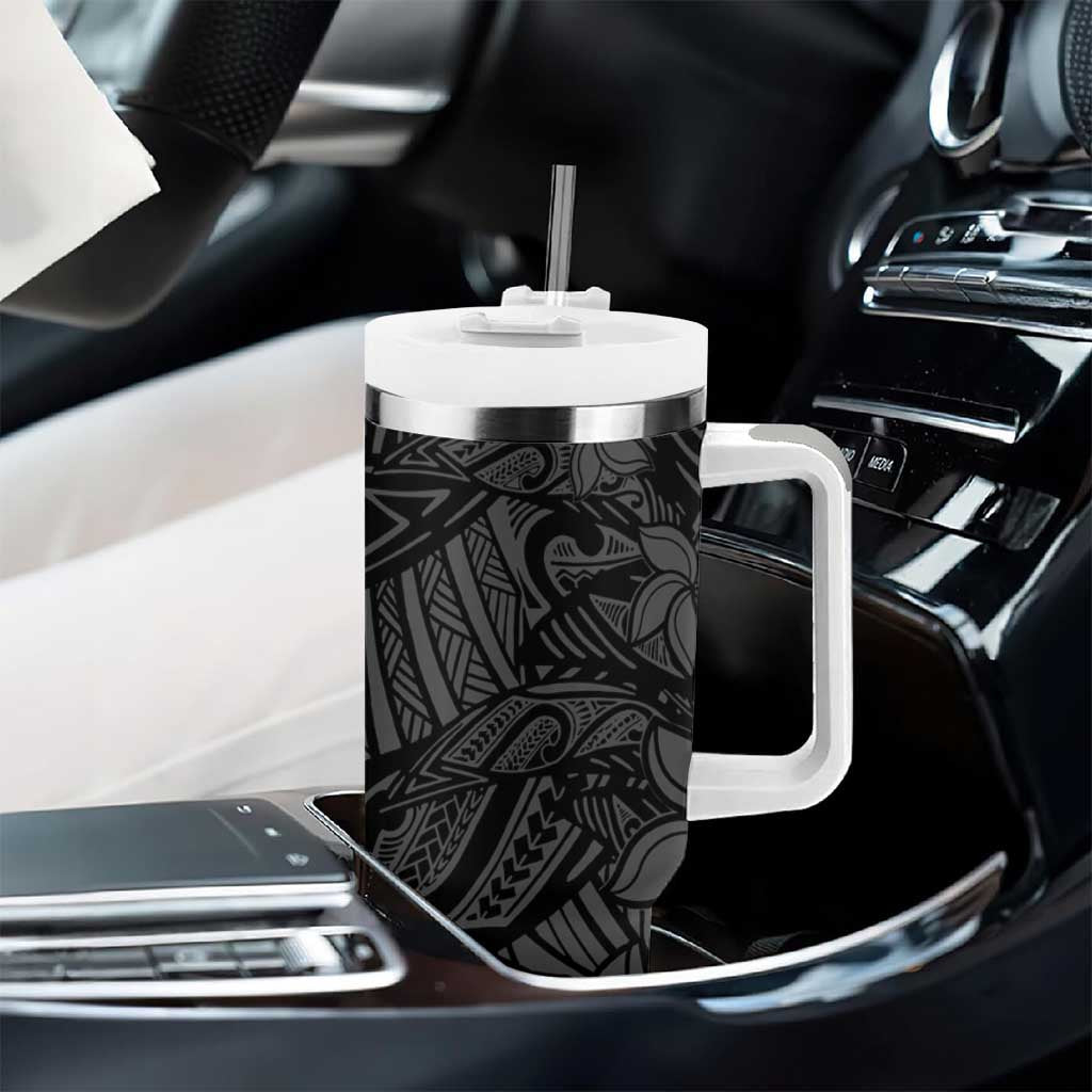 Polynesia Tumbler With Handle Polynesian Pattern Mix Plumeria Black LT14 - Polynesian Pride