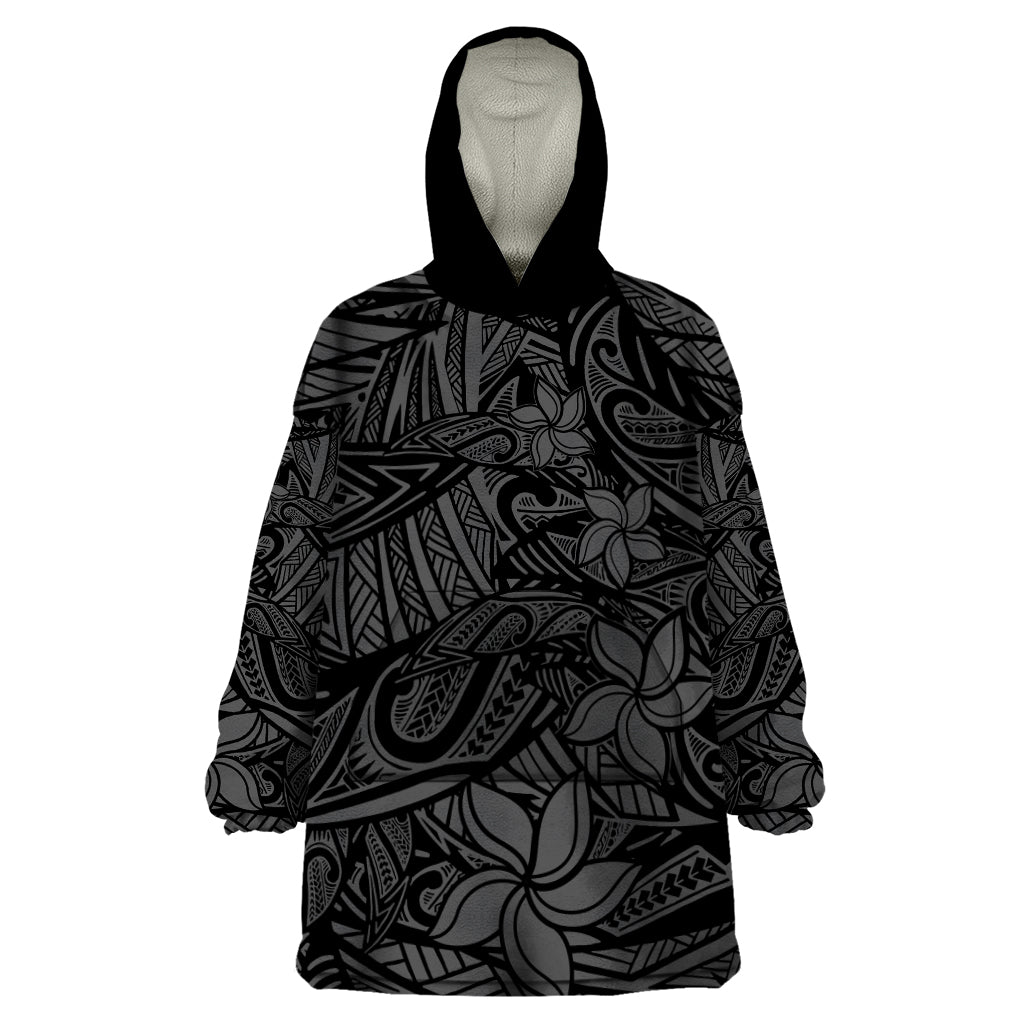 Polynesia Wearable Blanket Hoodie Polynesian Pattern Mix Plumeria Black LT14 One Size Black - Polynesian Pride