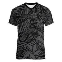 Polynesia Women V Neck T Shirt Polynesian Pattern Mix Plumeria Black LT14 Female Black - Polynesian Pride