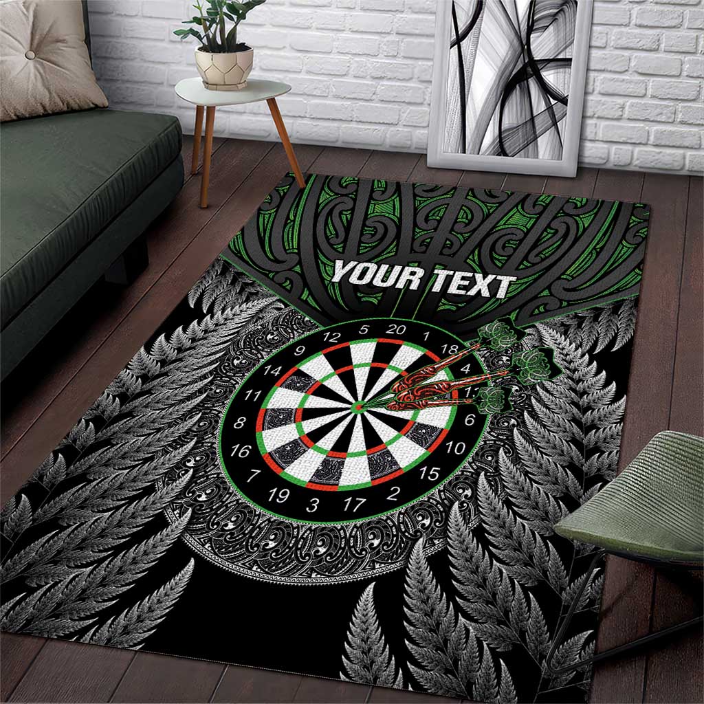 Personalised New Zealand Darts Area Rug Dartboard Maori Fern Puhoro Art