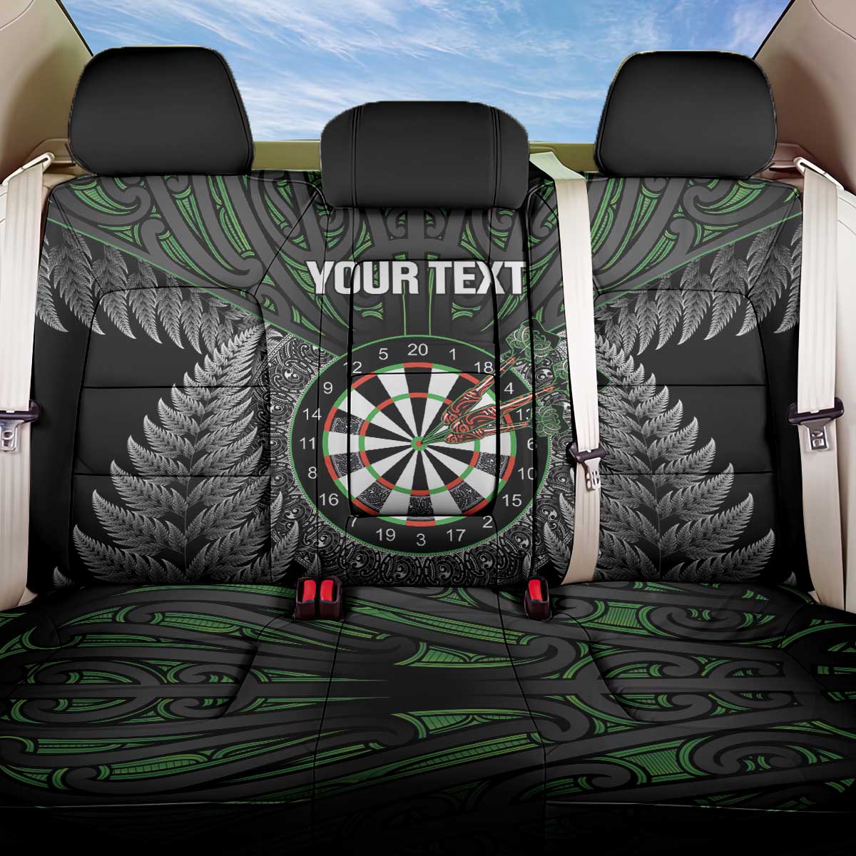 Personalised New Zealand Darts Back Car Seat Cover Dartboard Maori Fern Puhoro Art