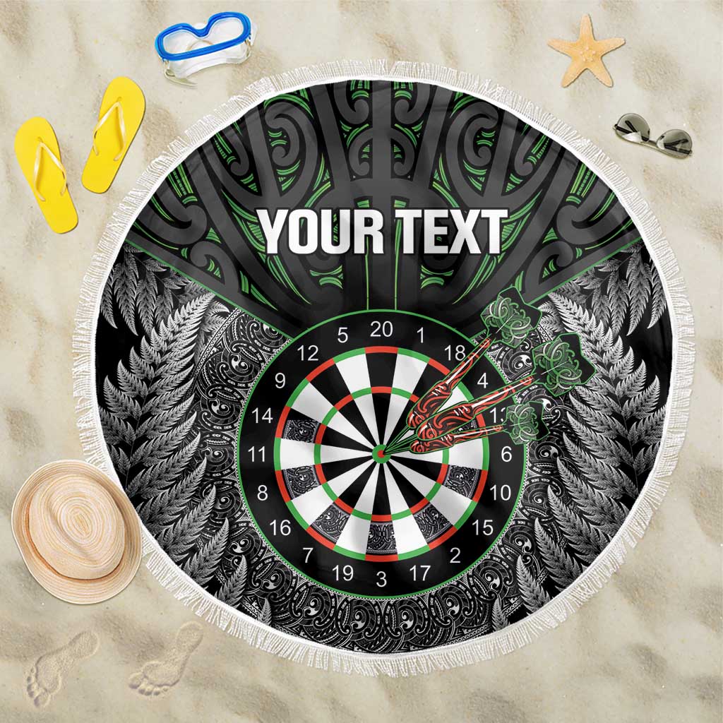 Personalised New Zealand Darts Beach Blanket Dartboard Maori Fern Puhoro Art