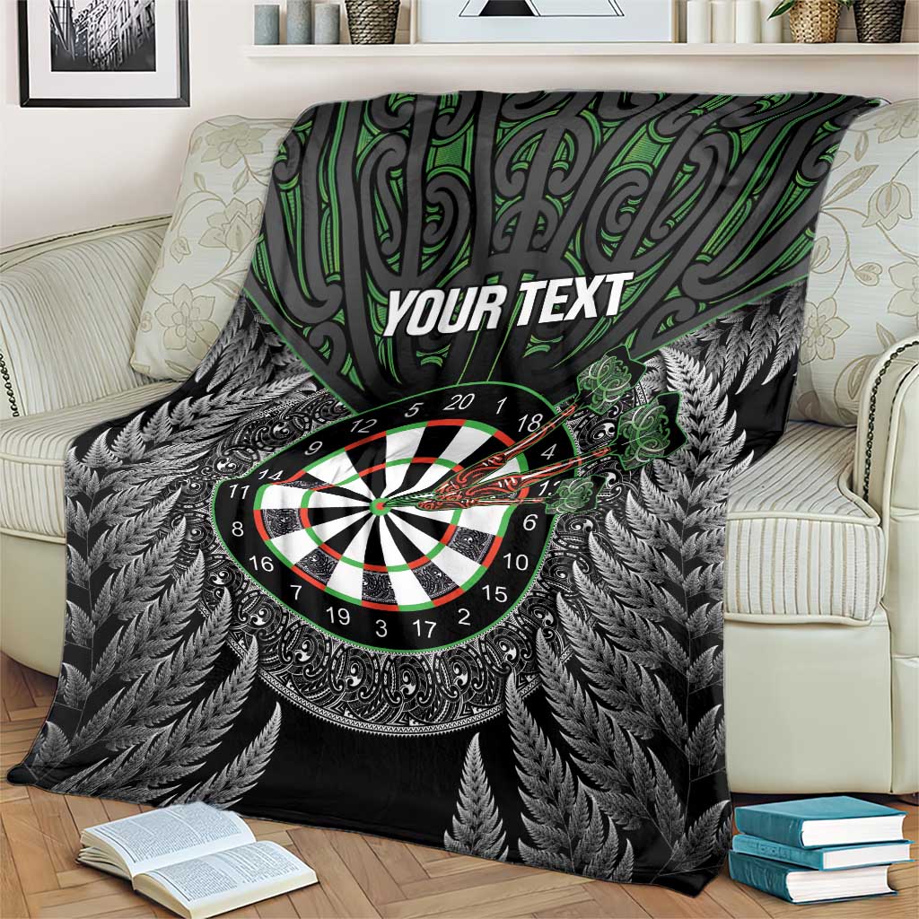 Personalised New Zealand Darts Blanket Dartboard Maori Fern Puhoro Art