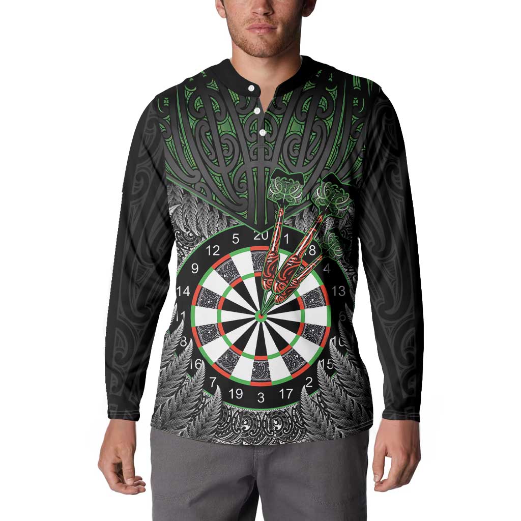 Personalised New Zealand Darts Button Sweatshirt Dartboard Maori Fern Puhoro Art