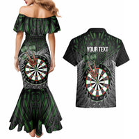 Personalised New Zealand Darts Couples Matching Mermaid Dress and Hawaiian Shirt Dartboard Maori Fern Puhoro Art
