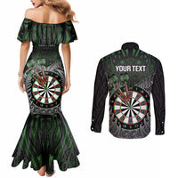 Personalised New Zealand Darts Couples Matching Mermaid Dress and Long Sleeve Button Shirt Dartboard Maori Fern Puhoro Art