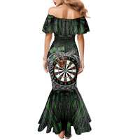 Personalised New Zealand Darts Family Matching Mermaid Dress and Hawaiian Shirt Dartboard Maori Fern Puhoro Art
