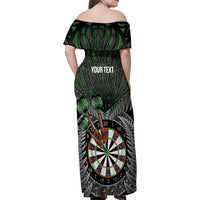 Personalised New Zealand Darts Family Matching Off Shoulder Maxi Dress and Hawaiian Shirt Dartboard Maori Fern Puhoro Art