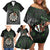 Personalised New Zealand Darts Family Matching Off Shoulder Short Dress and Hawaiian Shirt Dartboard Maori Fern Puhoro Art