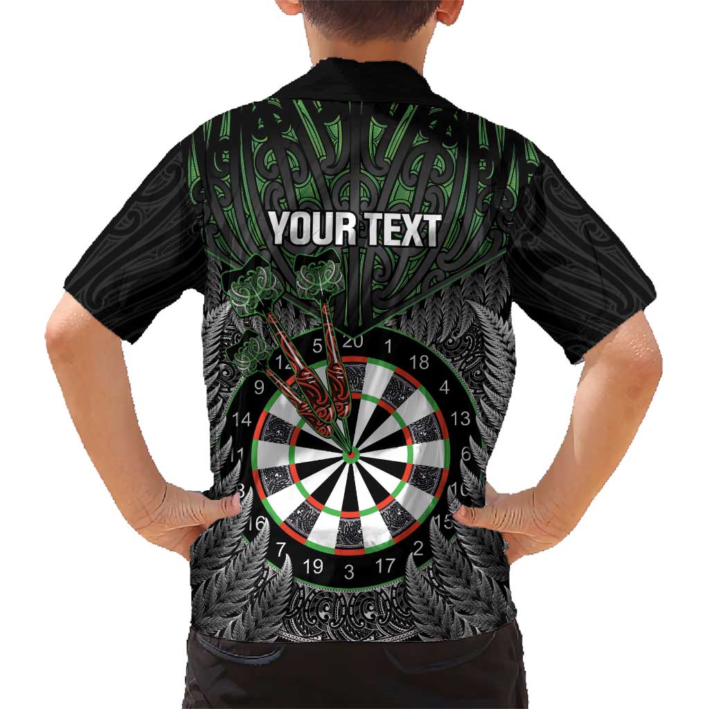 Personalised New Zealand Darts Family Matching Short Sleeve Bodycon Dress and Hawaiian Shirt Dartboard Maori Fern Puhoro Art