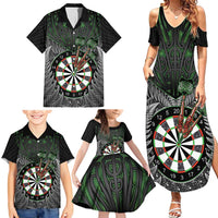 Personalised New Zealand Darts Family Matching Summer Maxi Dress and Hawaiian Shirt Dartboard Maori Fern Puhoro Art