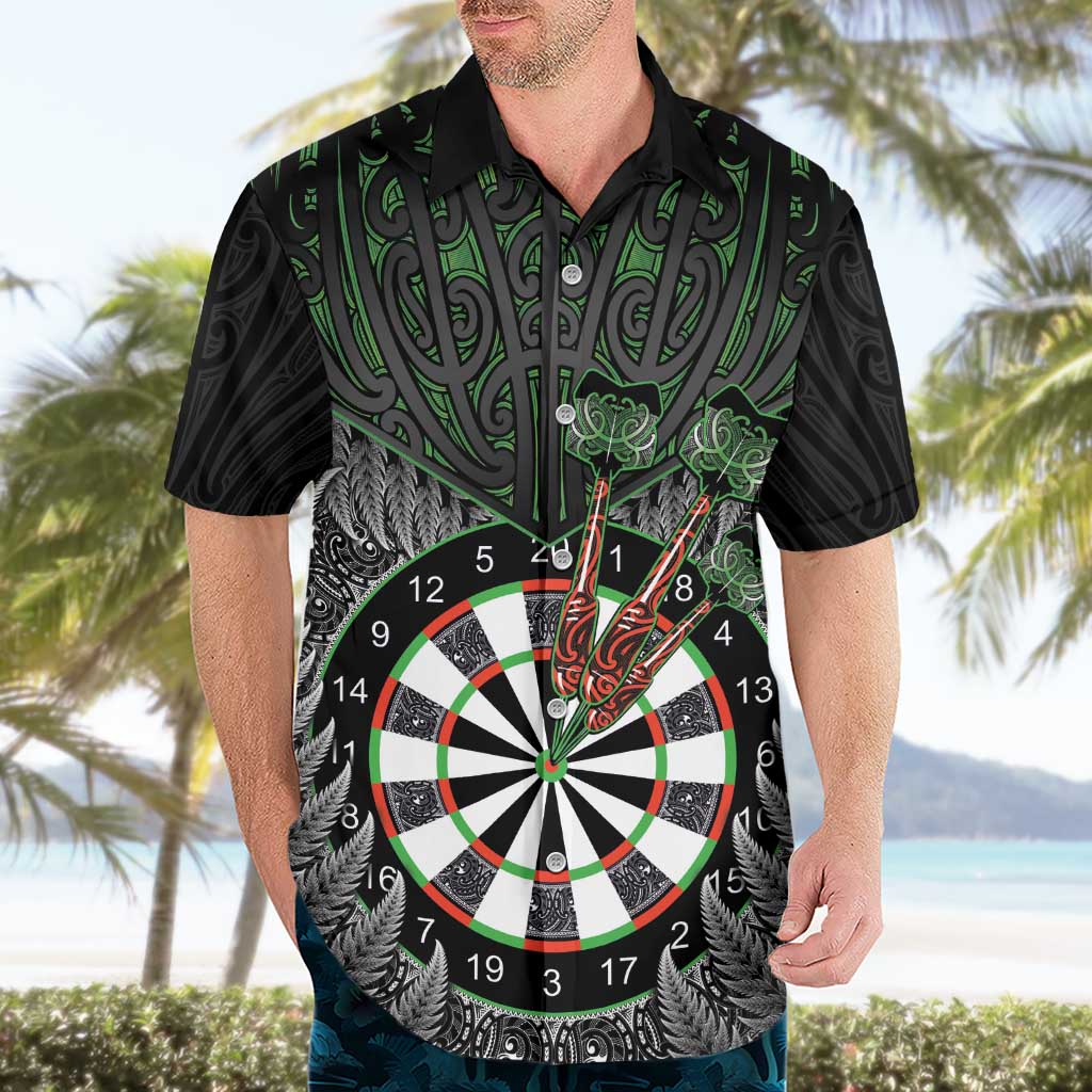Personalised New Zealand Darts Hawaiian Shirt Dartboard Maori Fern Puhoro Art