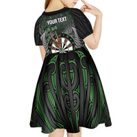 Personalised New Zealand Darts Kid Short Sleeve Dress Dartboard Maori Fern Puhoro Art