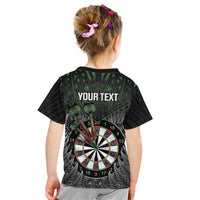 Personalised New Zealand Darts Kid T Shirt Dartboard Maori Fern Puhoro Art