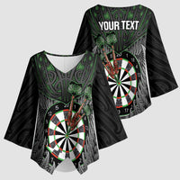 Personalised New Zealand Darts Kimono Sleeve Blouse Dartboard Maori Fern Puhoro Art - Polynesian Pride