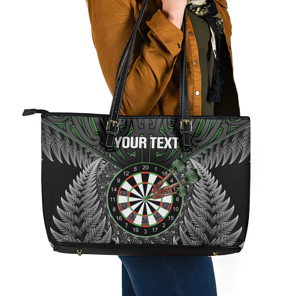 Personalised New Zealand Darts Leather Tote Bag Dartboard Maori Fern Puhoro Art