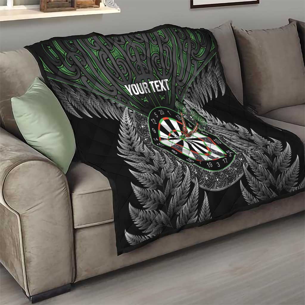 Personalised New Zealand Darts Quilt Dartboard Maori Fern Puhoro Art