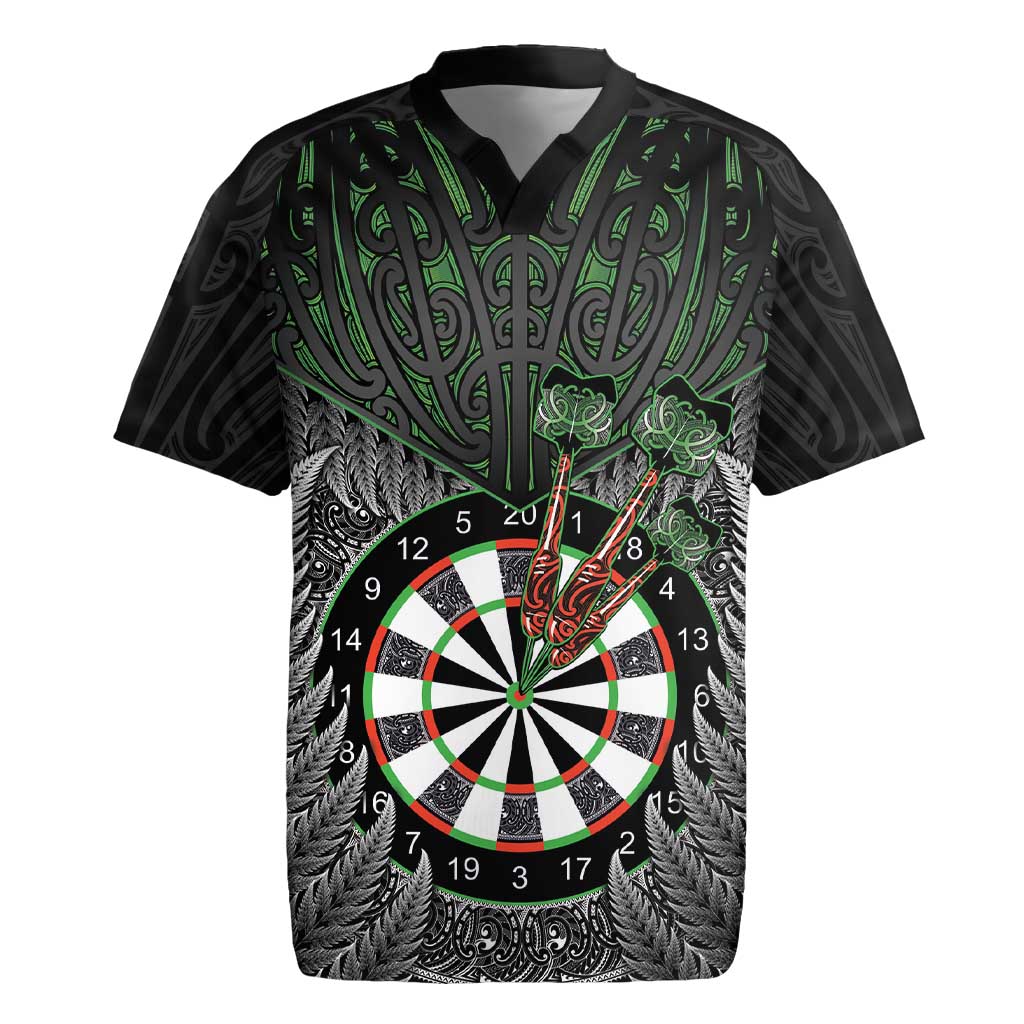 Personalised New Zealand Darts Rugby Jersey Dartboard Maori Fern Puhoro Art