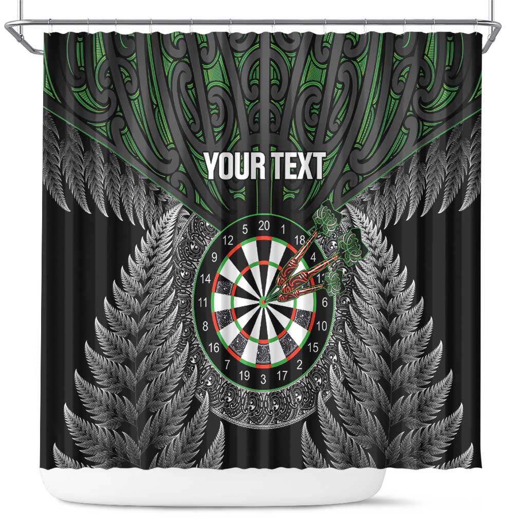 Personalised New Zealand Darts Shower Curtain Dartboard Maori Fern Puhoro Art