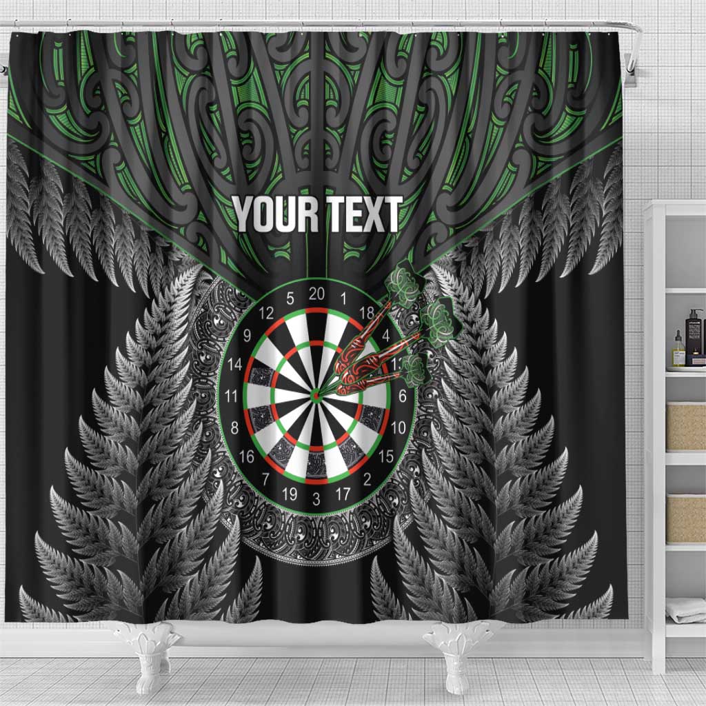 Personalised New Zealand Darts Shower Curtain Dartboard Maori Fern Puhoro Art