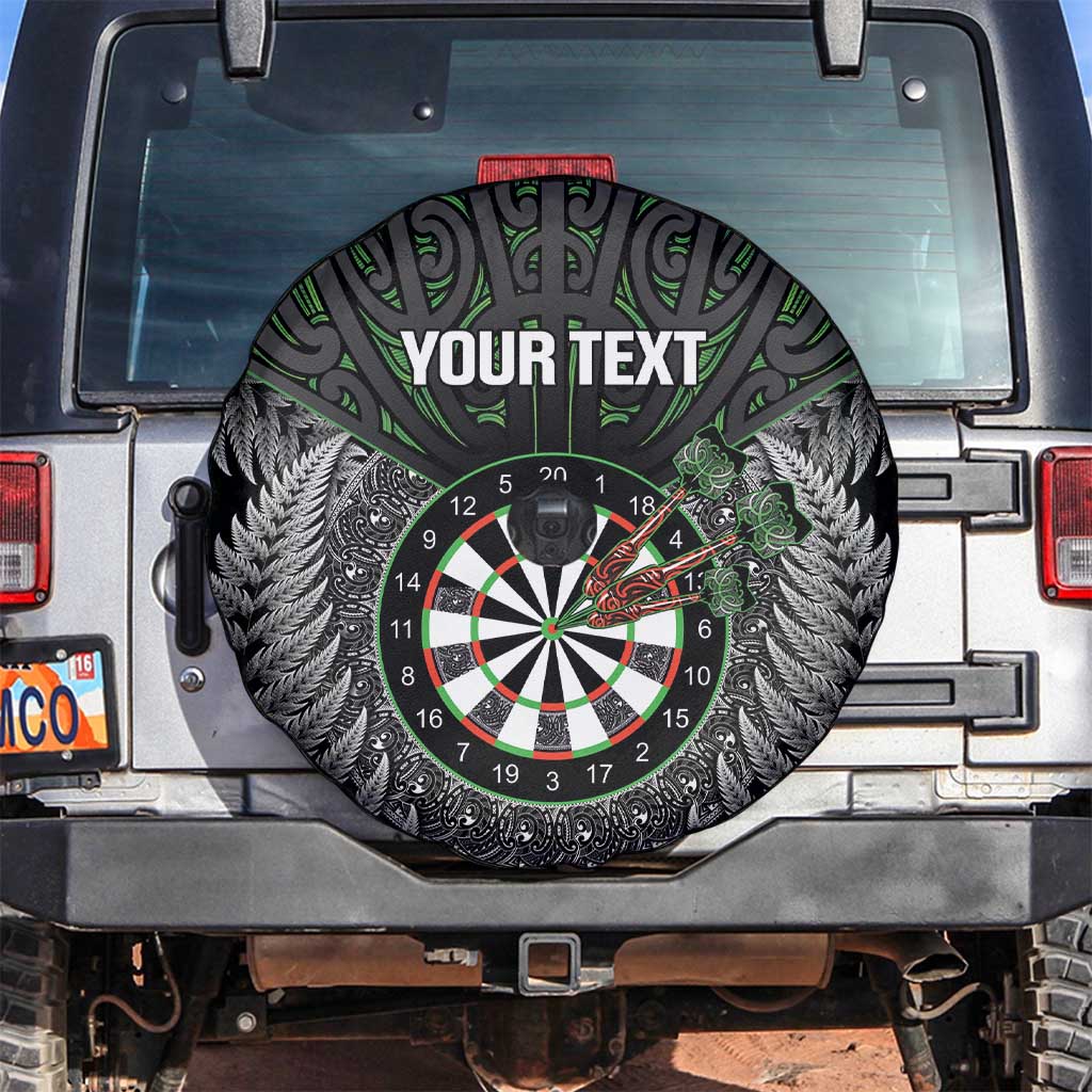 Personalised New Zealand Darts Spare Tire Cover Dartboard Maori Fern Puhoro Art