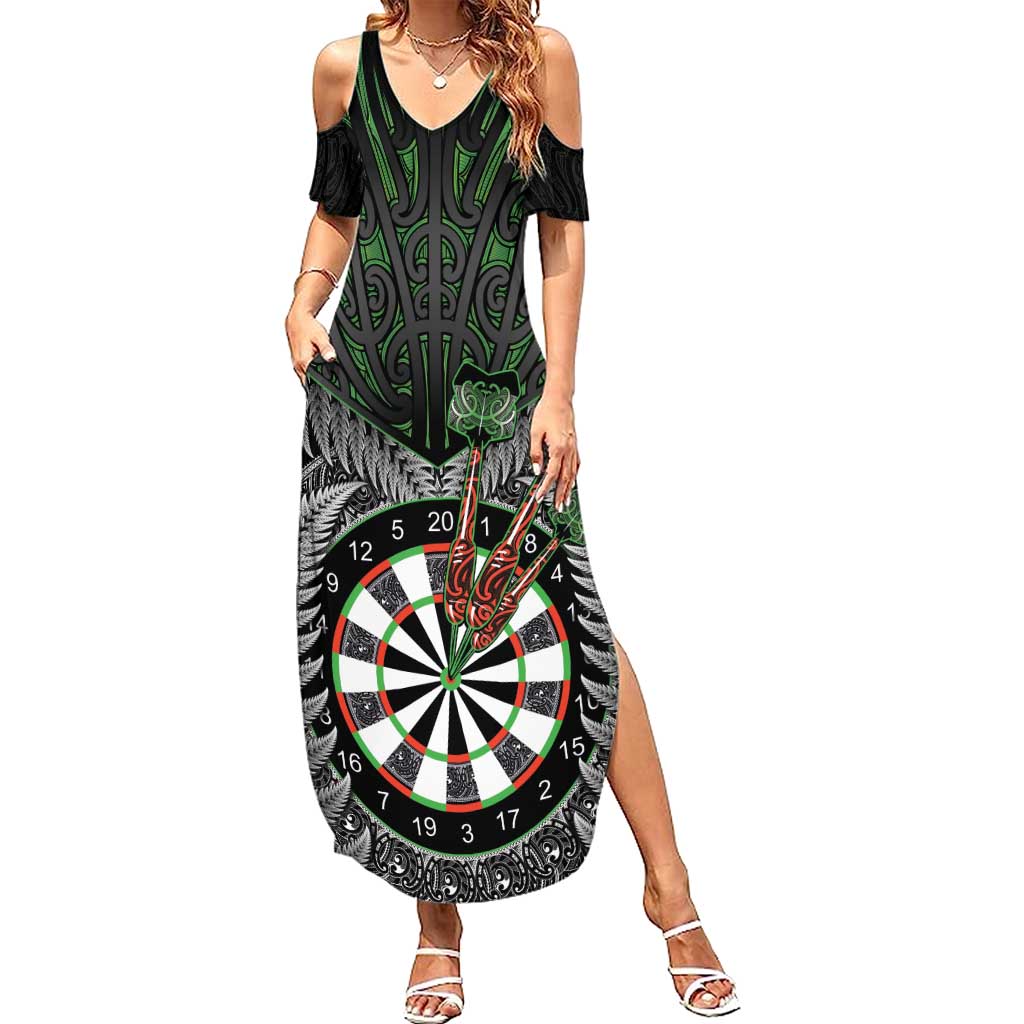 Personalised New Zealand Darts Summer Maxi Dress Dartboard Maori Fern Puhoro Art