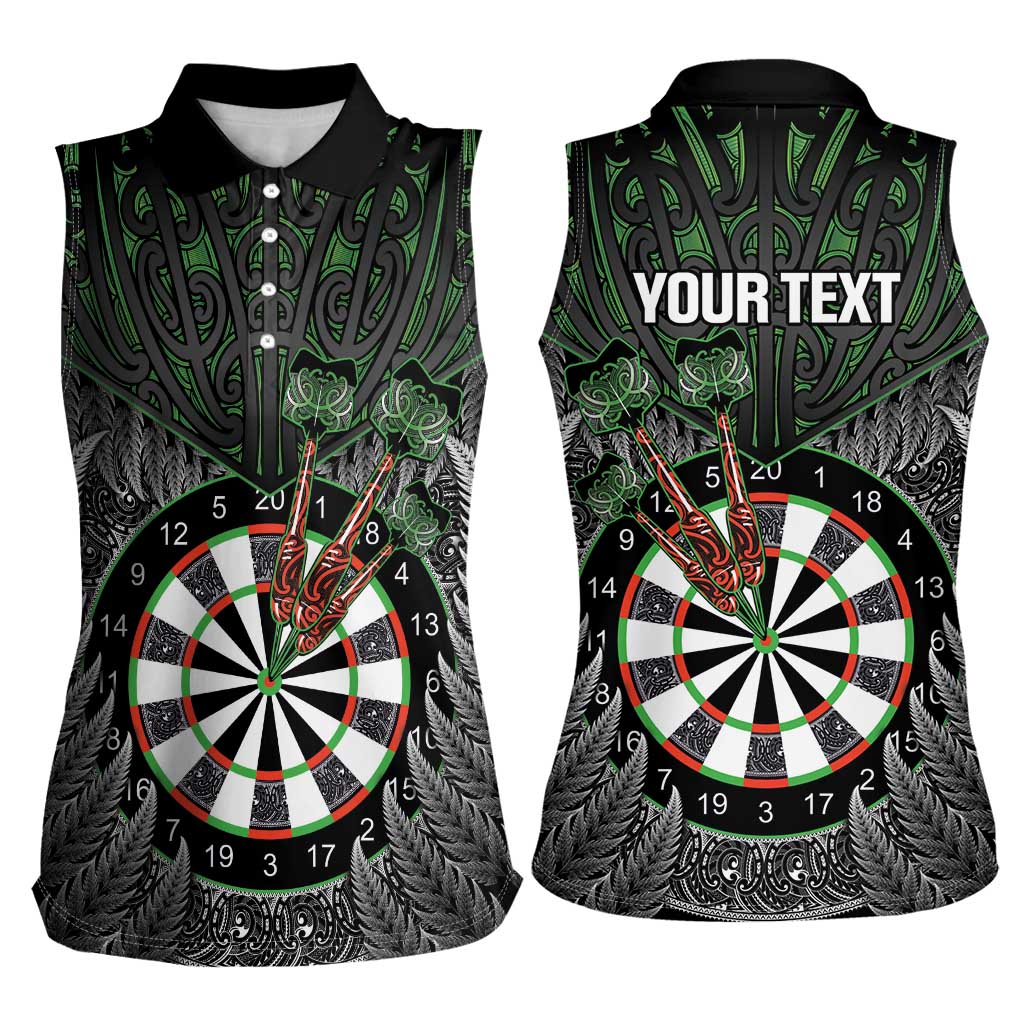 Personalised New Zealand Darts Women Sleeveless Polo Shirt Dartboard Maori Fern Puhoro Art