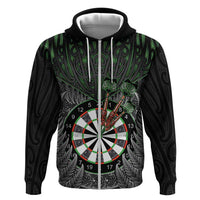 Personalised New Zealand Darts Zip Hoodie Dartboard Maori Fern Puhoro Art